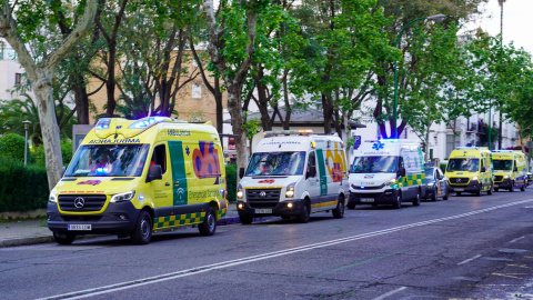 Los profesionales del transporte sanitario de Sevilla homenajean al personal médico con una marcha de ambulancias hasta el Hospital Virgen del Rocío.