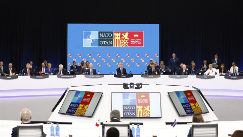 Imagen tomada durante la primera jornada de la cumbre de la OTAN que ha comenzado este miércoles en el recinto de Ifema, en Madrid.