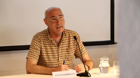 Eugeni Rodríguez, president de l'OCH, en roda de premsa al Col·legi de Periodistes de Catalunya.