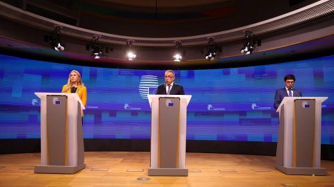 09/09/2022 La comisaria de Energía Kadri Simson y el ministro de Industria y Comercio checo atienden a los medios de comunicación durante el Consejo de Energía, en Bruselas