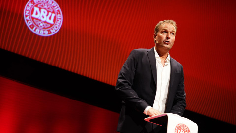 El seleccionador danés, Kasper Hjulmand, en el anuncio de los jugadores convocados para el Mundial de Qatar.