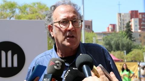 El president d'Òmnium Cultural, Xavier Antich, en una atenció als mitjans.