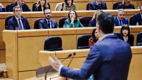 El presidente del Gobierno, Pedro Sánchez, durante su intervención en el Senado este martes.