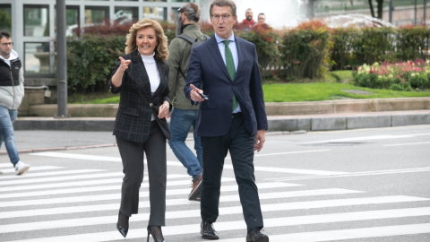 1/7/22 La presienta del PP de Asturias, Teresa Mallada, con Feijóoen marzo pasado en Oviedo.