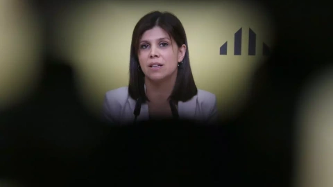 13/02/2023 - La portaveu d'ERC, Marta Vilalta, en la roda de premsa d'aquest dilluns.