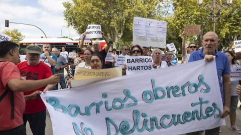 Los vecinos afectados por los cortes de luz durante la protesta este verano ante el Palacio de San Telmo para exigir "soluciones urgentes..