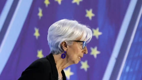 La presidenta del Banco Central Europeo (BCE), Christine Lagarde, en rueda de prensa tras la reunión del Consejo de Gobierno del BCE.