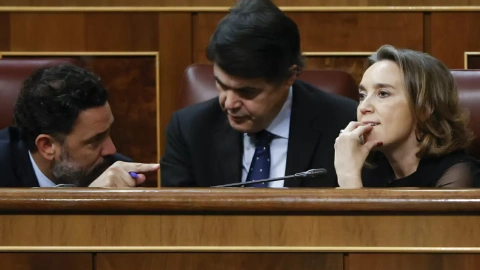 14/12/2022.- Los diputados del PP Cuca Gamarra, Carlos Rojas y Guillermo Mariscal (i), durante la sesión de control del Gobierno celebrada este miércoles en el Congreso en Madrid. EFE/ Mariscal