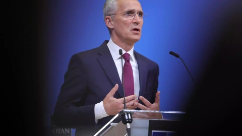 El secretario general de la OTAN, Jens Stoltenberg, durante una conferencia, a 7 de junio de 2023.