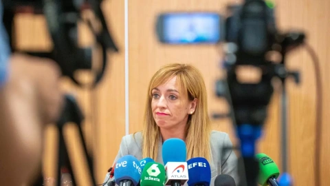 31/05/2023 - Berta Linares, hasta ahora alcaldesa en funciones de Maracena (Granada), en una rueda de prensa, a 31 de mayo de 2023.