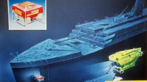 Montaje del Titanic sumergido.