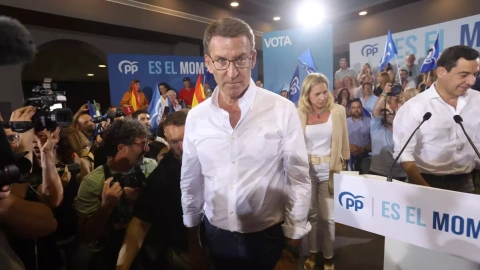 El líder del Partido Popular, Alberto Núñez Feijóo, durante un acto de campaña electoral del Partido Popular, a 11 de julio de 2023, en Cádiz.