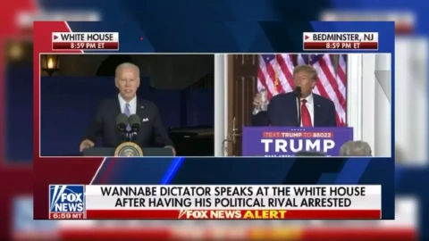 Una imagen creada a partir de la captura de pantalla del momento en que Joe Biden, presidente de Estados Unidos, es tildado de "aspirante a dictador" por la Fox