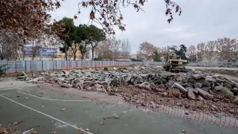 Vista del Parque de Comillas durante las obras por la ampliación de la Línea 11 de Metro de Madrid.