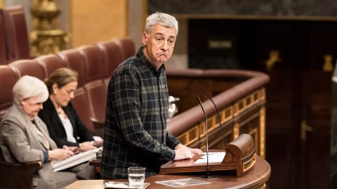 El diputado de EH Bildu Oskar Matute interviene durante un pleno en el Congreso de los Diputados. E.P./Diego Radamés