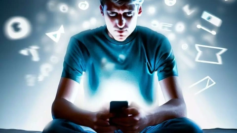 Ilustración que refleja a un joven enganchado a su teléfono móvil