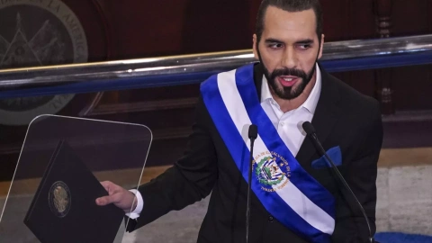 El presidente de El Salvador, Nayib Bukele, durante un acto en San Salvador, a 1 de junio de 2023.