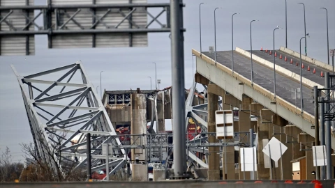 El puente de Baltimore tras el derrumbe, a 26 de marzo de 2024