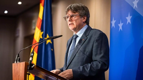 Imagen de archivo del expresident de la Generalitat, Carles Puigdemont, durante una rueda de prensa.