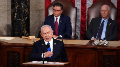 El presidente de Israel, Benjamín Netanyahu, durante su intervención en el Congreso de EEUU.