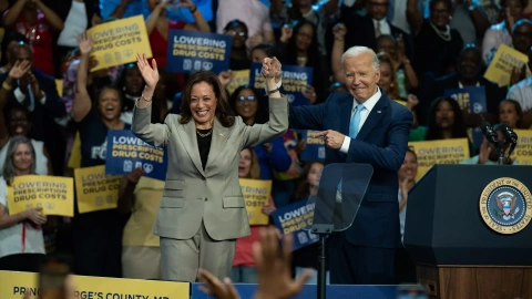 15 de agosto de 2024. Joe Biden y Kamala Harris en un evento en Maryland, a 15 de agosto de 2024.