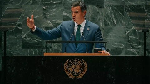 El presidente del Gobierno, Pedro Sánchez, durante su intervención en el debate general de la Asamblea de la ONU.