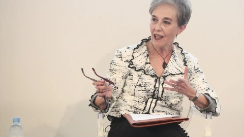 La directora del Centro Nacional de Inteligencia (CNI), Paz Esteban, interviene durante la inauguración del XXXII Seminario Internacional de Seguridad y Defensa bajo el lema 'Amenazas desde el ciberespacio', en la Fundación Diario Madrid, e