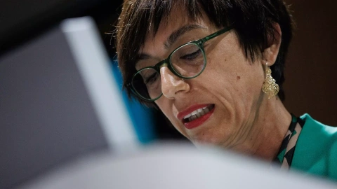 La directora general de la Guardia Civil, María Gámez, ofrece una rueda de prensa para presentar su dimisión al frente del Instituto Armado, en la Dirección General de la Guardia Civil, a 22 de marzo de 2023, en Madrid (España).