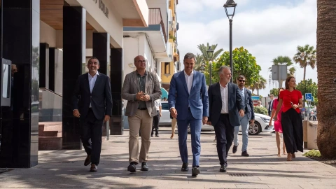El presidente del Gobierno, Pedro Sánchez, a su llegada a la reunión de con el presidente de Canarias, el pasado viernes.