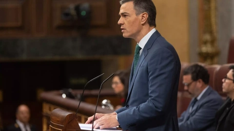 El presidente del Gobierno, Pedro Sánchez, durante su comparecencia en el Congreso.