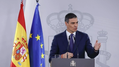 El presidente del Gobierno, Pedro Sánchez, en Moncloa este lunes tras el Consejo de Ministros.
