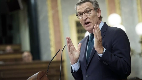 El presidente del PP, Alberto Núñez Feijóo, interviene durante una sesión plenaria, en el Congreso de los Diputados, a 9 de octubre de 2024, en Madrid (España).