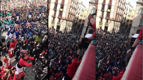 Cae al vacío una menor que coronaba un castillo humano en el balcón del ayuntamiento de Barcelona