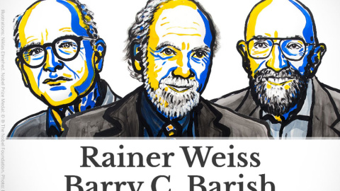 Los tres premio Nobel de Física, en una ilustración.