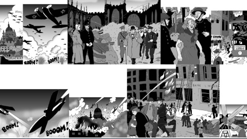 Viñeta incluida en 'Garbo, el espía catalán que engañó a Hitler', que retrata los bombardeos nazis sobre Londres