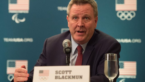 Scott Blackmun, expresidente ejecutivo del Comité Olímpico de Estados Unidos, en una rueda de prensa en 2014 | Reuters/USA Today Sports