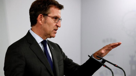 El presidente de la Xunta, Alberto Núñez Feijóo, en una rueda de prensa. (MARISCAL | EFE)
