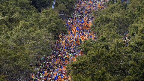 El Passeig de Gràcia ha estat un dels carrers plens de gom a gom per manifestants de la Diada / EFE