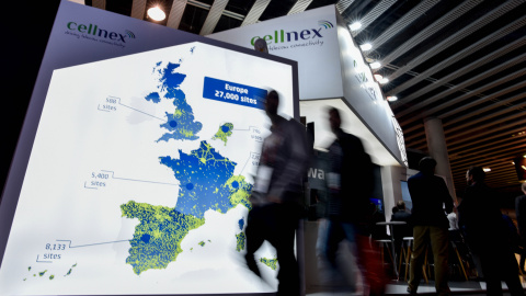 Stand de la operadora de telecomunicaciones Cellnex en el Mobile World Congress de Barcelona.