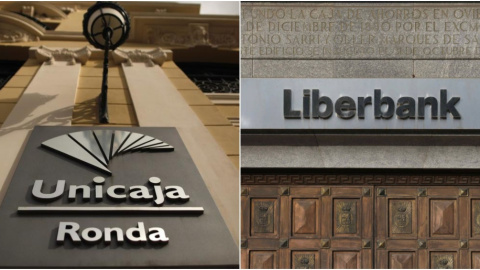 Los logos de Unicaja y de Liberbank. REUTERS/EFE