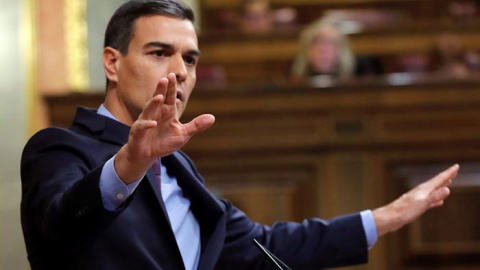 El presidente del Gobierno, Pedro Sánchez, durante su nueva comparecencia ante el pleno del Congreso. /EFE