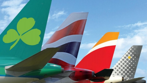 Los colores de las líneas aéreas de holding IAG: Air Lingus, Britis Airways. Iberia y Vueling. E.P.
