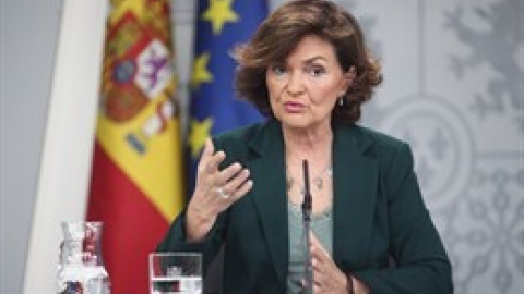 Carmen Calvo, vice-presidenta del Govern en funcions, en roda de premsa després del Consell de Ministres. EUROPA PRESS