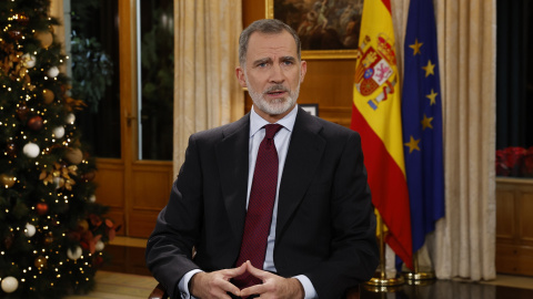 El rey Felipe VI pronuncia su tradicional discurso de Nochebuena, en el Palacio de la Zarzuela El rey Felipe VI pronuncia su tradicional discurso de Nochebuena, en el Palacio de la Zarzuela (Madrid), a 24 de diciembre de 2022.Pool24 DICIEMBRE 2022;NOCHEBUENA;FELIPE VI;REALEZA24/12/2022