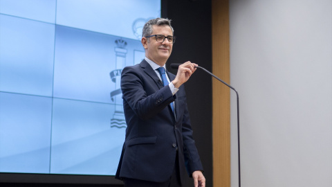 El ministro de la Presidencia, Justicia y Relaciones con las Cortes, Félix Bolaños, ofrece una rueda de prensa tras su reunión con el conseller de Justícia i Qualitat Democrática de la Generalitat de Catalunya, Ramon Espadaler. El ministro de la Presidencia, Justicia y Relaciones con las Cortes, Félix Bolaños, ofrece una rueda de prensa tras su reunión con el conseller de Justícia i Qualitat Democrática de la Generalitat de Catalunya, Ramon Espadaler.