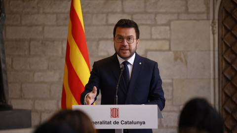 Pere Aragonés de despide Generalitat El expresident de la Generalitat, Pere Aragonès, durante una rueda de prensa tras la reunión semanal del Consell Executiu, en el Palau de la Generalitat, a 6 de agosto de 2024,