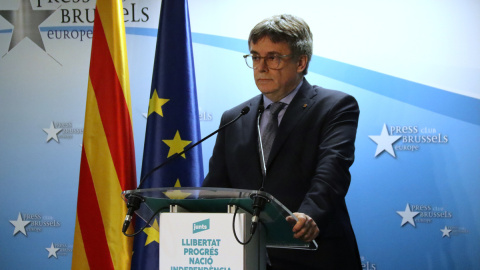 Puigdemont (1) El president de Junts, Carles Puigdemont, durant una compareixença.