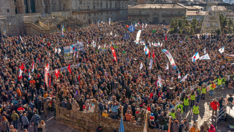 Manifestación el pasado 15 de diciembre en Santiago contra la fábrica de celulosa de Altri que prevé vertidos en el Ulla.