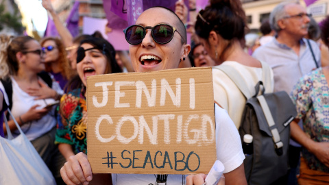 Imagen de una de las manifestaciones contra el entonces presidente de la RFEF, Luis Rubiales, en la madrileña Plaza del Callao, en agosto de 2023. Imagen de una de las manifestaciones contra el entonces presidente de la RFEF, Luis Rubiales, en la madrileña Plaza del Callao, en agosto de 2023.