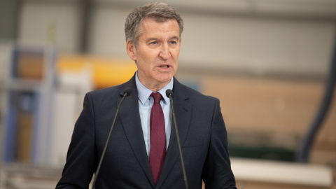 Alberto Núñez Feijóo El presidente del Partido Popular, Alberto Núñez Feijóo, este jueves durante una visita a una empresa en Palencia.